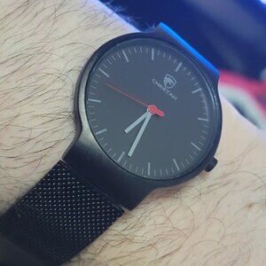 Unisex Ultra Thin Waterproof Analog Quartz Watch with Stainless Steel Mesh Band